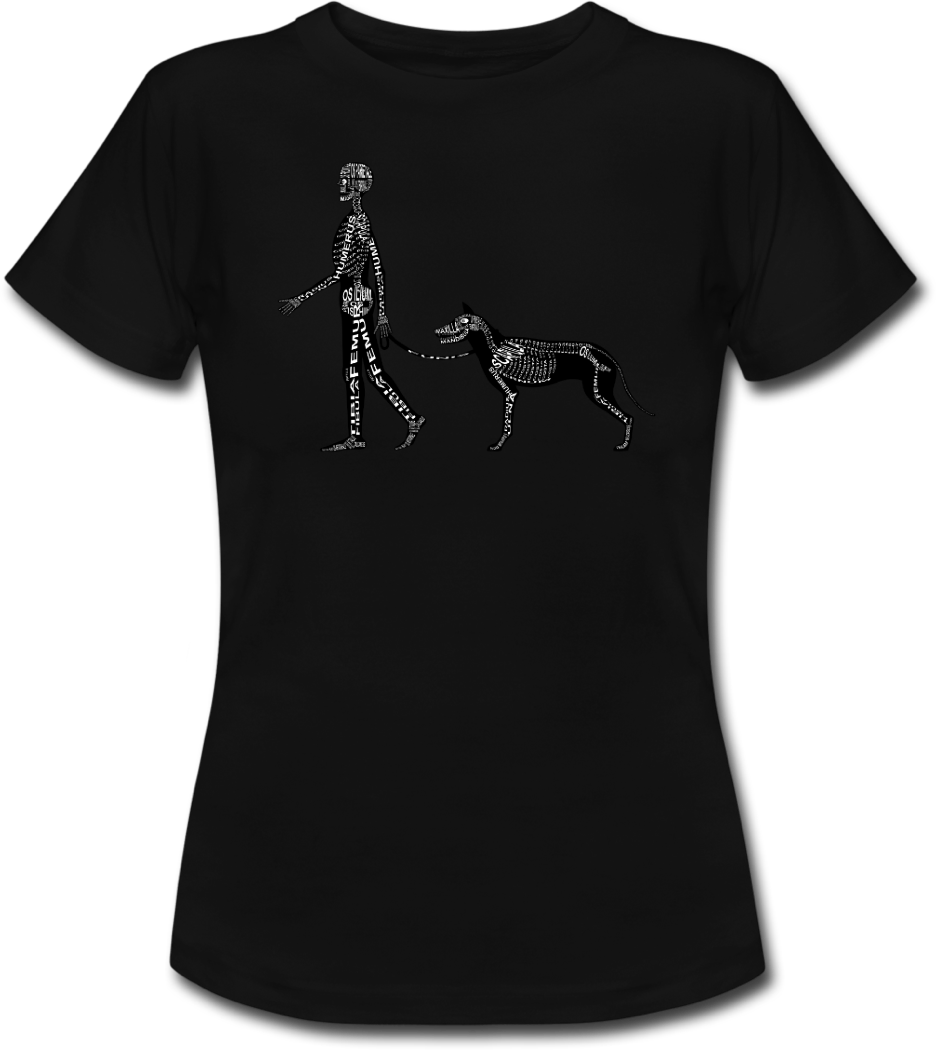 Shirt with human and dog skeleton for doctors and medical students - Word Anatomy