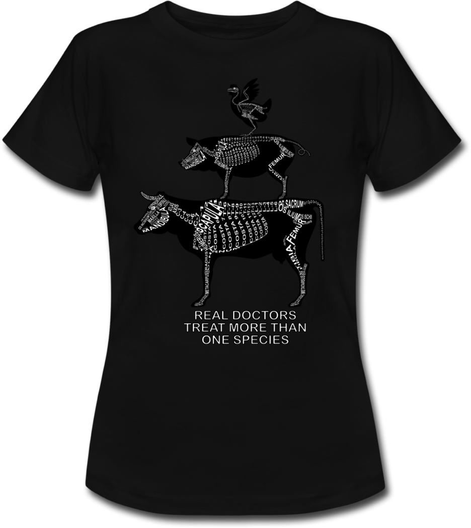 Shirt with real doctors treat more than one species motive for vets and medical or veterinarian students - Word Anatomy