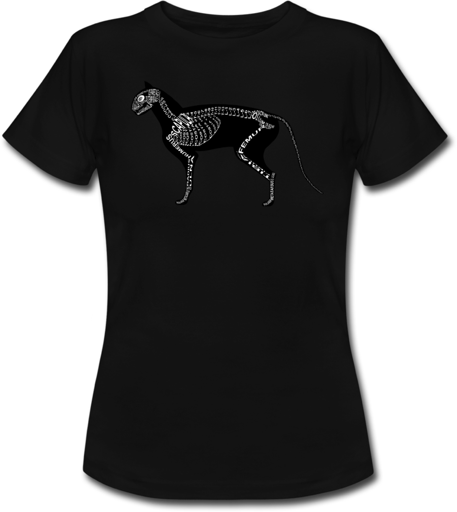 Shirt with cat skeleton and medical term of the bones for vets and medical or veterinarian students - Word Anatomy
