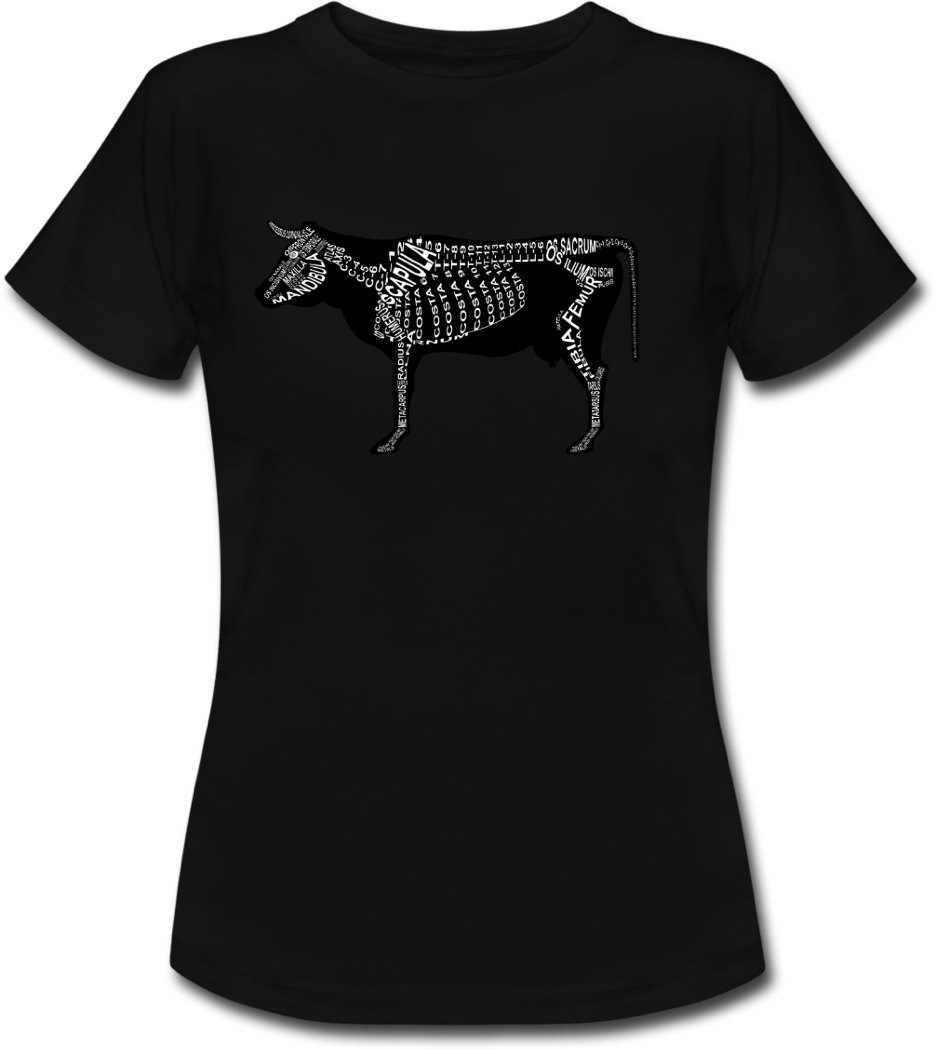 Shirt with cattle skeleton and medical term of the bones for vets and medical or veterinarian students - Word Anatomy