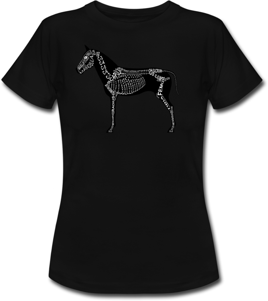 Shirt with horse skeleton and medical term of the bones for vets and medical or veterinarian students - Word Anatomy